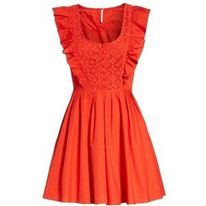 FREE PEOPLE Half Moon Red Orange Ruffle Lace Dress